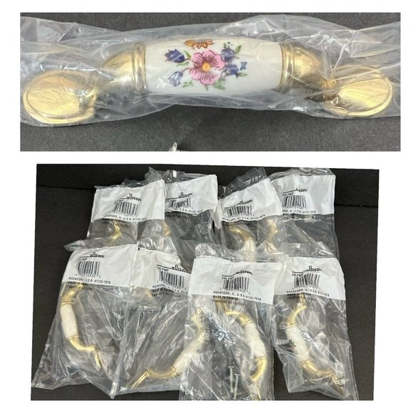 Set of 8 Amerock Handle Pull Floral Allison 245FWP Polished Brass White 3" - Picture 1 of 7